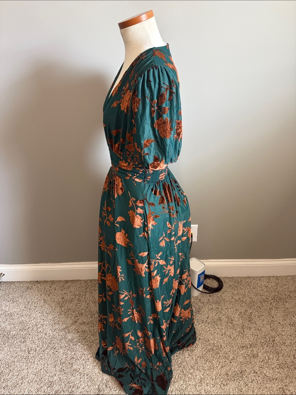 NWT!! Baltic Born - Leslie Velvet Maxi Dress | Bronze + Jade - Size Medium - Picture 9 of 11